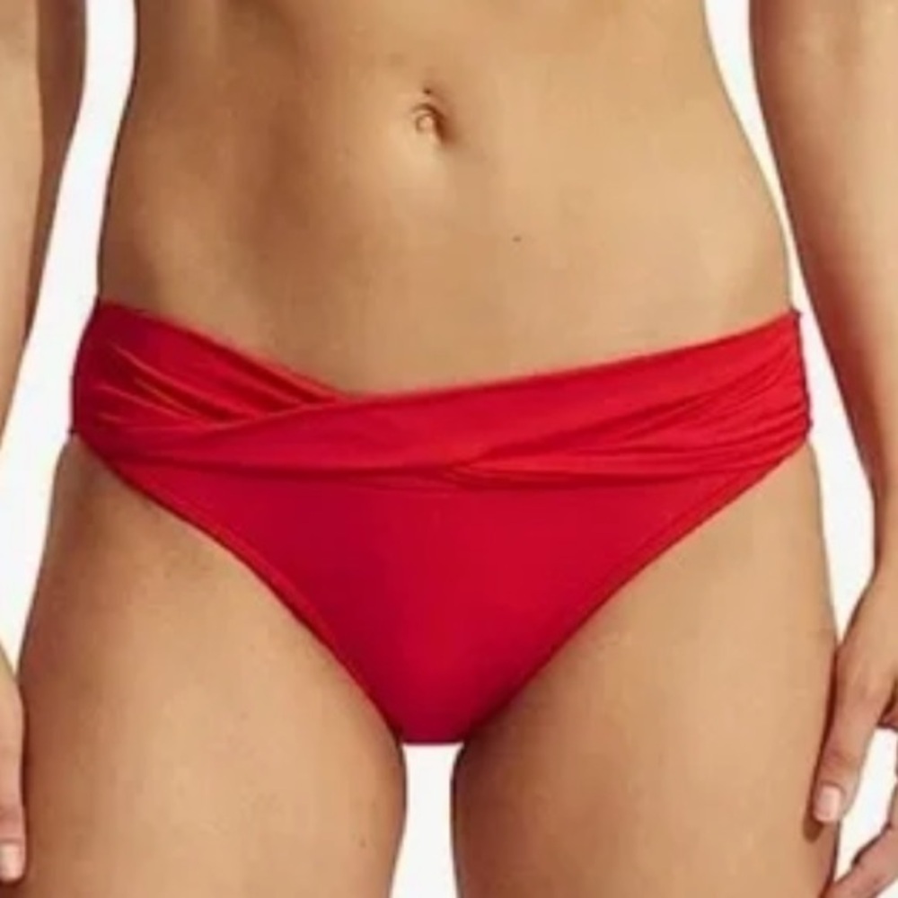 Seafolly Twist Band Hipster Full Coverage Bikini Bottom | Chili Red | NWOT